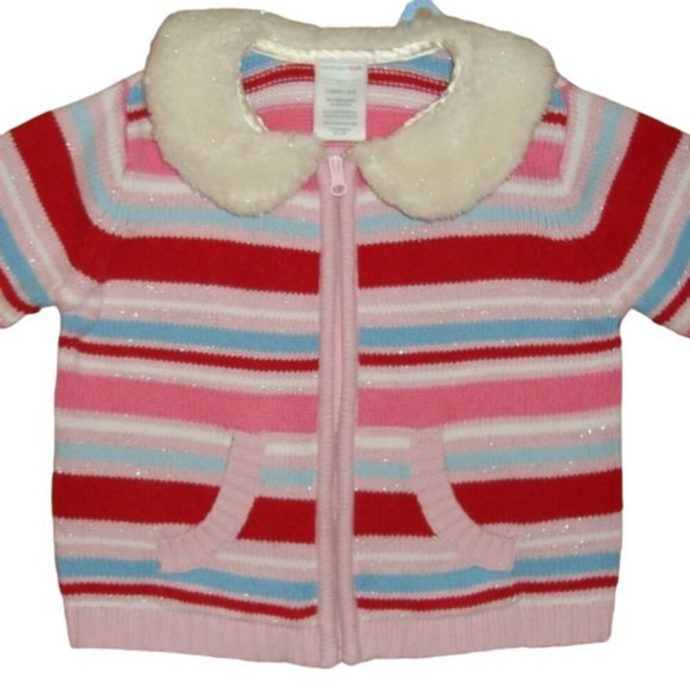 WONDERKIDS Pink Striped Glitter Sweater Cardigan Size 12 Months